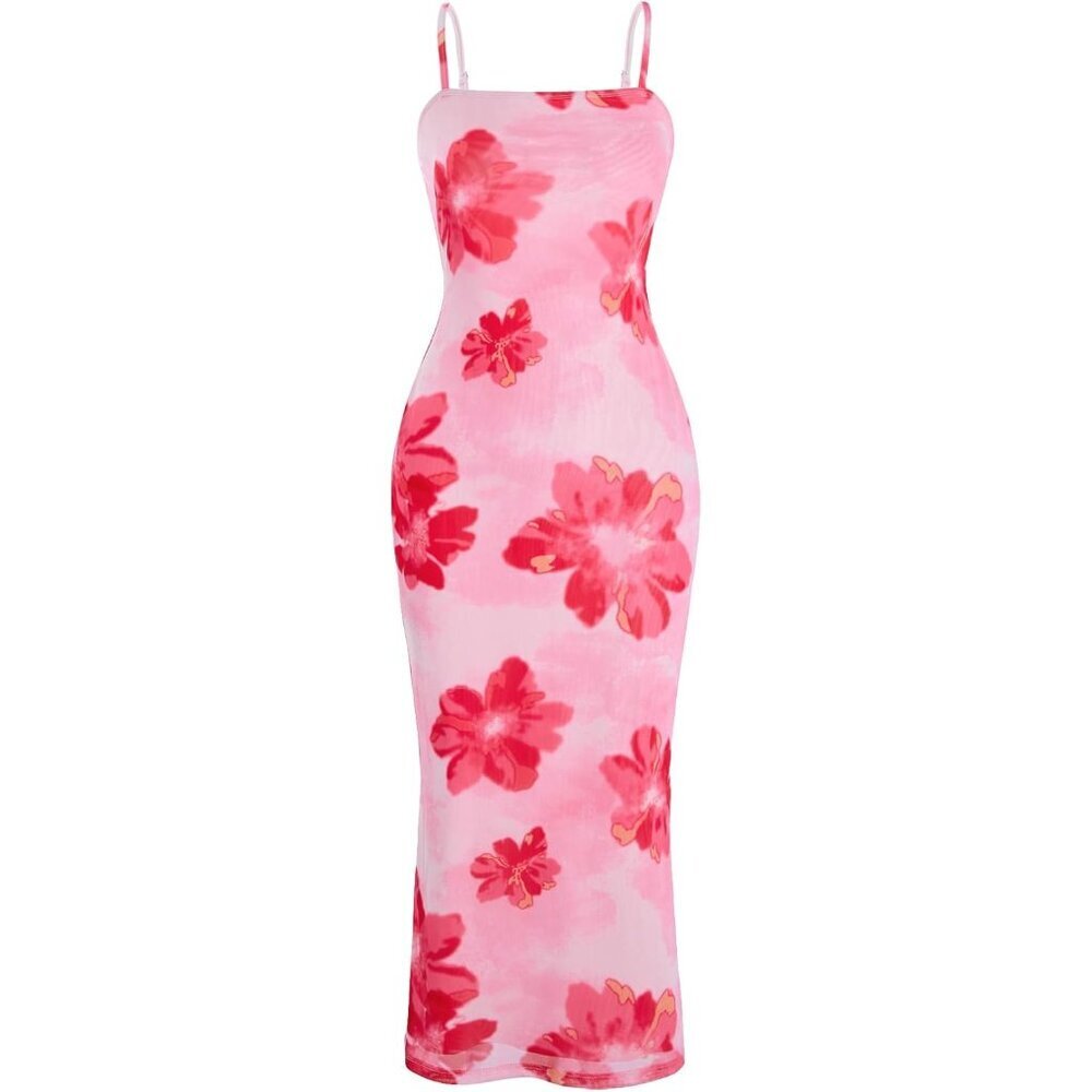 Women's Floral Summer Dress Midi Sleeveless Open Back Casual Evening